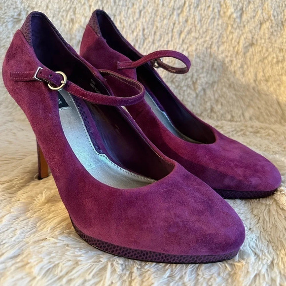 WHBM White House Black Market Purple RORY Platform Suede Ankle Strap Heel - Picture 1 of 12